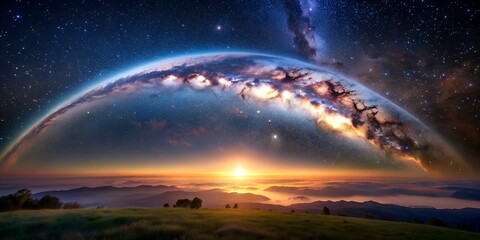 Wall Mural - Landscape with Milky way galaxy Sunrise and Eart Generative By AI