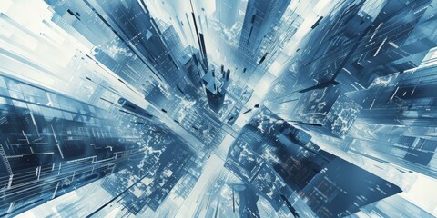 Poster - Abstract cityscape with interconnected lines, symbolizing urban infrastructure and system maintenance