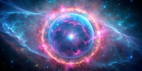 Wall Mural - Colorful pink blue planetary nebula with star field in background (3D Rendering) Generative AI