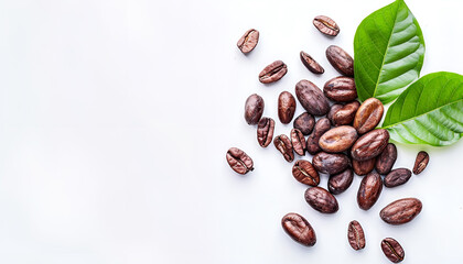 Wall Mural - cocoa bean isolated on white background with copy space for your text. Top view. Flat lay