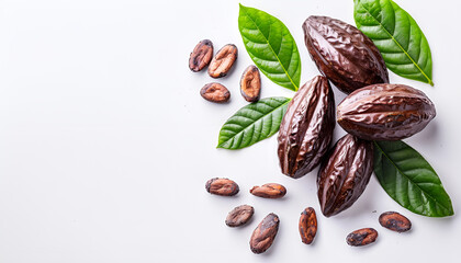 Wall Mural - cocoa bean isolated on white background with copy space for your text. Top view. Flat lay