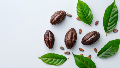 Wall Mural - cocoa bean isolated on white background with copy space for your text. Top view. Flat lay