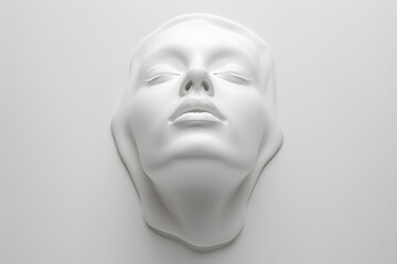 Wall Mural - 3d white sculpture of woman face with closed eyes isolated on a simple background