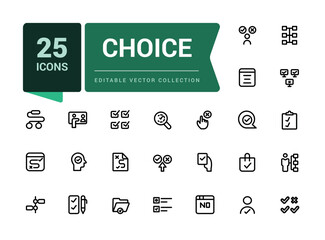 Choice icon set. Minimal outline voting elections and choice icons Related to winner, yes or no, checkmark, favorite. Line icons for web design, mobile app.