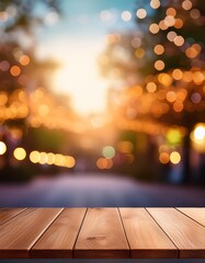 Wall Mural - Natural Elegance: Wooden Table with Abstract Blur