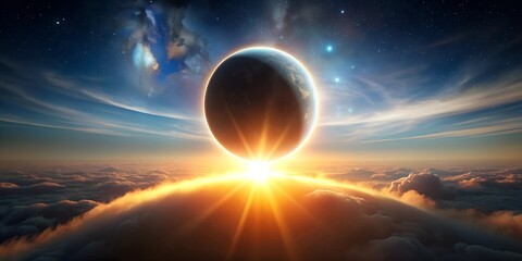 Wall Mural - The moon slowly eclipses the sun casting an ethereal glow across the sky AI-Generated Content