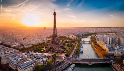  eiffel tour over Seine river with fall tree, Paris, France