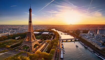  eiffel tour over Seine river with fall tree, Paris, France