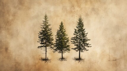 Wall Mural - Canarian Pine trees on textured aged paper background