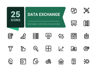Poster - Set of line icons related to data exchange, traffic, files, cloud, server. Minimalist thin linear web ui icon set. Simple editable vector stroke illustration.