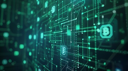 Fototapete - Minimalistic Blockchain Interface with Interconnected Nodes and Smart Contracts