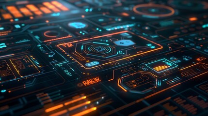 Poster - futuristic digital interface with blockchain icons and real-time transaction data