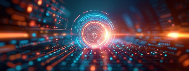Poster - Holographic proxy encryption, advanced AES cybersecurity, futuristic interface, sleek design
