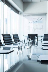 Poster - A business meeting scenario where a team discusses the impact of inflation on investments, with a large whiteboard displaying key inflation metrics. The scene offers plenty of copy space for text or