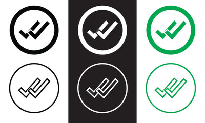 Wall Mural - double checking icon. green, black and white double tick, check mark. flat done sticker icon isolate