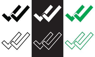 Wall Mural - double checking icon. green, black and white double tick, check mark. flat done sticker icon isolate