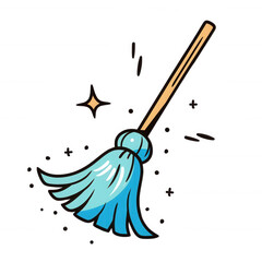 A colorful illustration of a cleaning mop with sparkling effects, transparent background