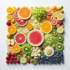 Wall Mural - A colorful fruit salad made up of many different fruits including watermelon