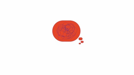 Poster - Chaos thoughts bubble line 2D object animation. Tangled mental. Dilemma doubt. Scribble ball flat color cartoon 4K video, alpha channel. Messy feelings confusion animated item on white background