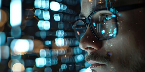 Poster - An IT professional analyzing cybersecurity threats on a computer screen, symbolizing data security and protection