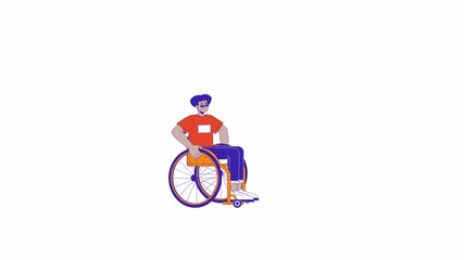 Poster - Disappointed wheelchair latino man line 2D character animation. Stressed disability physical barriers flat color cartoon 4K video, alpha channel. Disabled guy animated person on white background