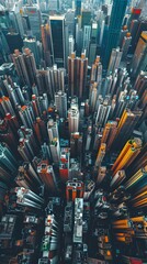 Poster - Aerial View of a Densely Populated Urban Metropolis with Towering Skyscrapers and Bustling Streets