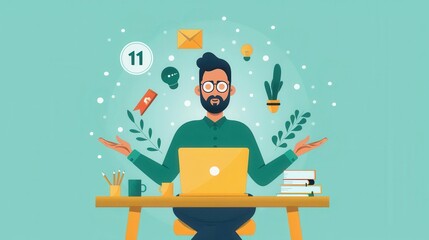 Poster - remote work-life balance, juggling work and personal life, flat design illustration