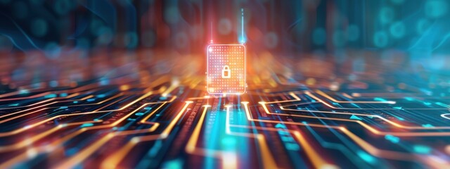 Poster - Secure communication, holographic encryption technology, futuristic data transfer, modern tech