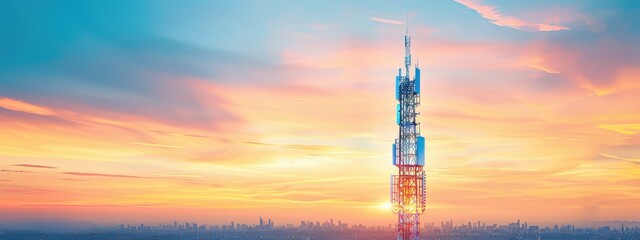 Wall Mural - Stratospheric signal towers with embedded environmental sensors, stratospheric signal towers, high-tech environmental monitoring and communication