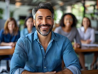Poster - Business Leader Mentoring Young Professionals in Collaborative Workspace