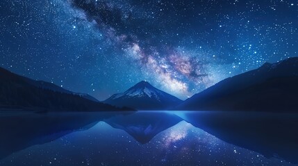 ultra-high definition stock photo of the milky way arching over a serene mountain lake, reflection v