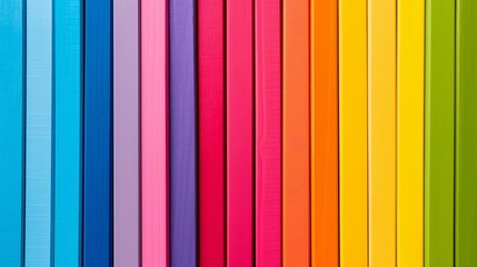 Poster - A row of colorful wooden boards with a rainbow pattern. The colors are bright and vibrant, creating a cheerful and lively atmosphere