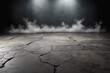 © Ayahe Stock - Empty smoked dark room with aged crack concrete  floor and wall
