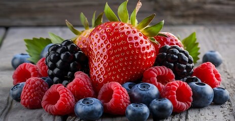 Canvas Print - Collection of ripe berries, raspberries, strawberries, blackberries, and blueberries - 1