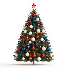 Wall Mural - Christmas tree decorated in the colors of the Australian flag, with blue, white, and red ornaments and stars, isolated on white 