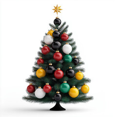 Sticker - Christmas tree decorated in the colors of the South African flag, with green, yellow, black, and red ornaments, isolated on white 