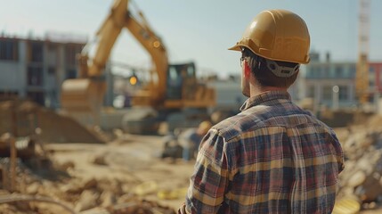 Poster - Man checking work process on construction site working : Generative AI