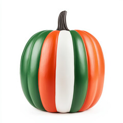 Wall Mural - Halloween pumpkin decorated in the colors of the Italian flag, with green, white, and red sections, isolated on white 