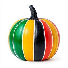 Canvas Print - Halloween pumpkin decorated in the colors of the South African flag, with green, yellow, black, and red sections, isolated on white 