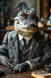© valentyn640 - A crocodile wearing a suit sitting at a table with a cup of coffee