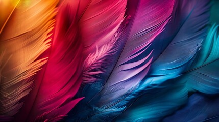 Poster - Colorful feather background Copy space : Generative AI
