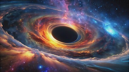 Wall Mural - swirling black hole surrounded by vibrant nebula of gas and dust, astronomy, space, cosmic, phenomen