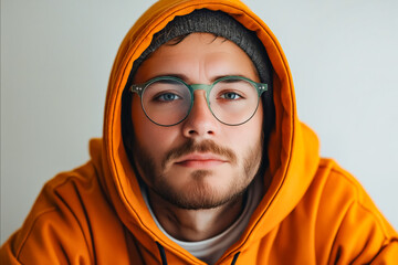 Poster - A man wearing a yellow hoodie and green glasses