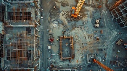Poster - Construction site of buildings pouring cement Top view new screed concrete with leveling mortar for floors : Generative AI