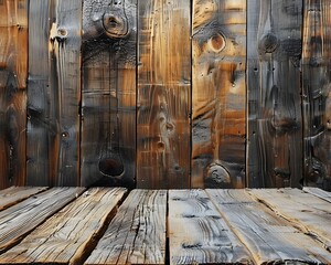 Wall Mural - Rustic Wooden Backdrop for Organic Product Presentation with Empty Copy Space