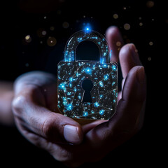 Poster - hand holding a padlock representing cyber security