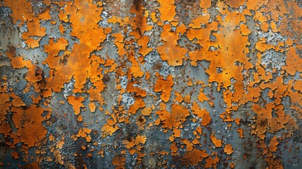 Poster - orange rust stains on weathered steel plate or top view yellow iron table and old brown metal wall from moisture to tetanus for dirty dark board background to red blue retro backdrop a : Generative AI