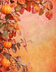 Wall Mural - Charming Cozy Autumn Border Featuring Colorful Leaves and Pumpkins Framed Against a Warm Background