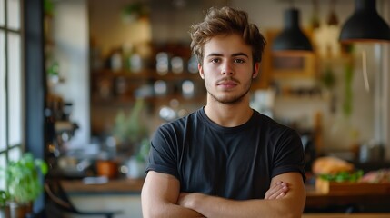 Poster - Weve got all your favourite toppings Shot of a handsome young man standing alone inside his restaurant during the day : Generative AI