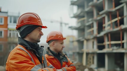 Poster - Engineer and foreman worker team checking project at precast factory site Engineer and builders in hardhats discussing on construction site : Generative AI